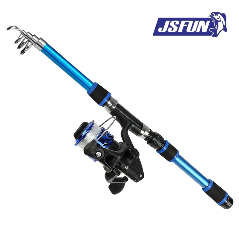 Kit de pesca JSFUN con caña telescópica y carrete giratorio