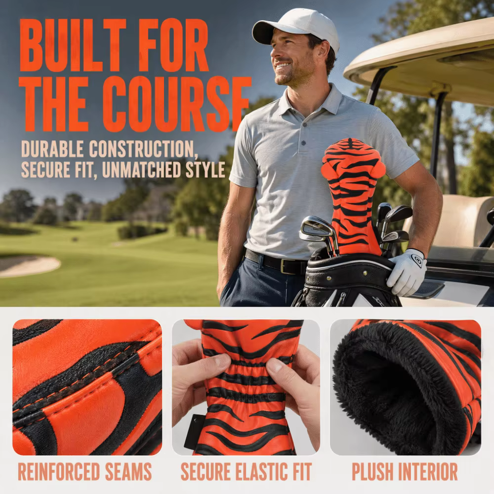 Cobertura de cabeza de golf PU con tigre animado – tallas - imagen 2