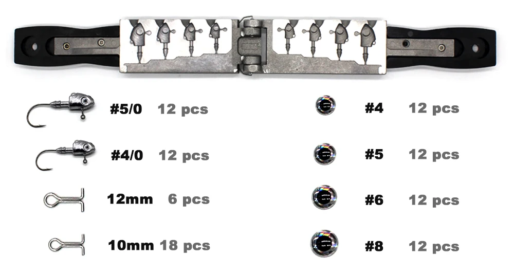 Molde de 4 cavidades con diferentes pesos para jig heads