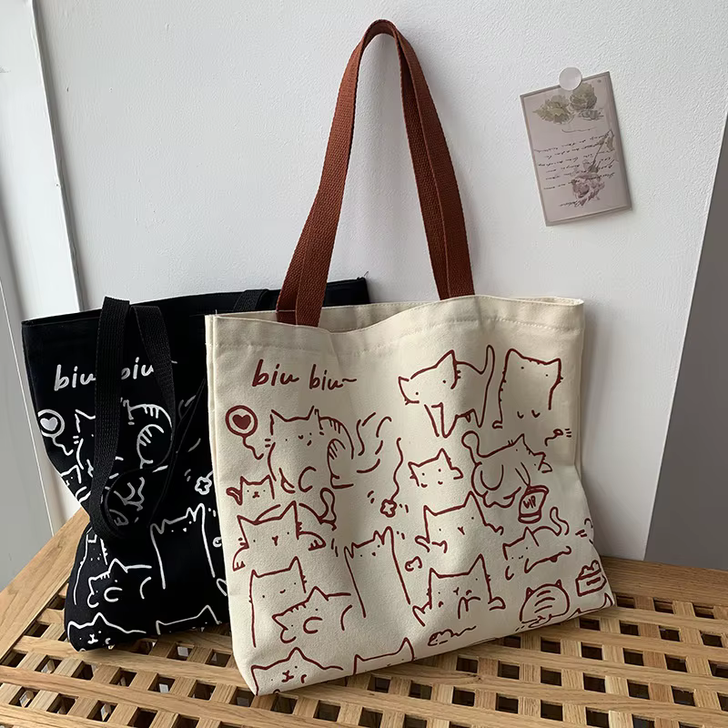 Bolso de lona mujer con diseño gato japonés – cremallera cómodo