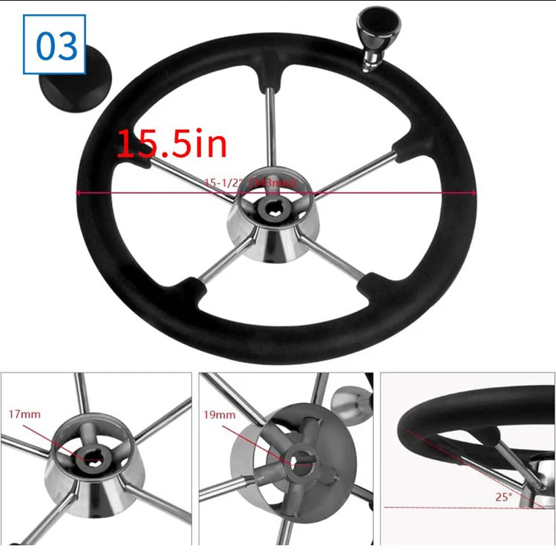Volante náutico de acero inoxidable con empuñadura de espuma negra - imagen 2