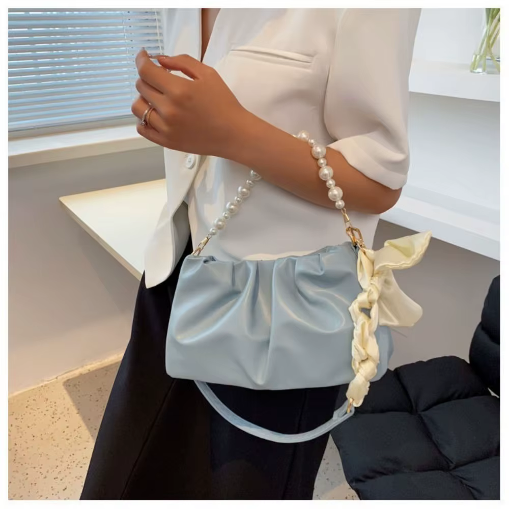 Bolso bandolera plisado cuero PU perlas – Tamaño pequeño - imagen 2
