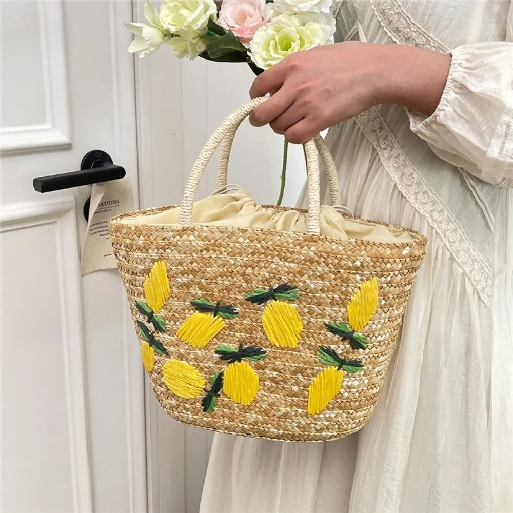 Bolso de pesca bandolera con bordado y paja – gran capacidad