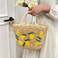 Bolso de pesca bandolera con bordado y paja – gran capacidad