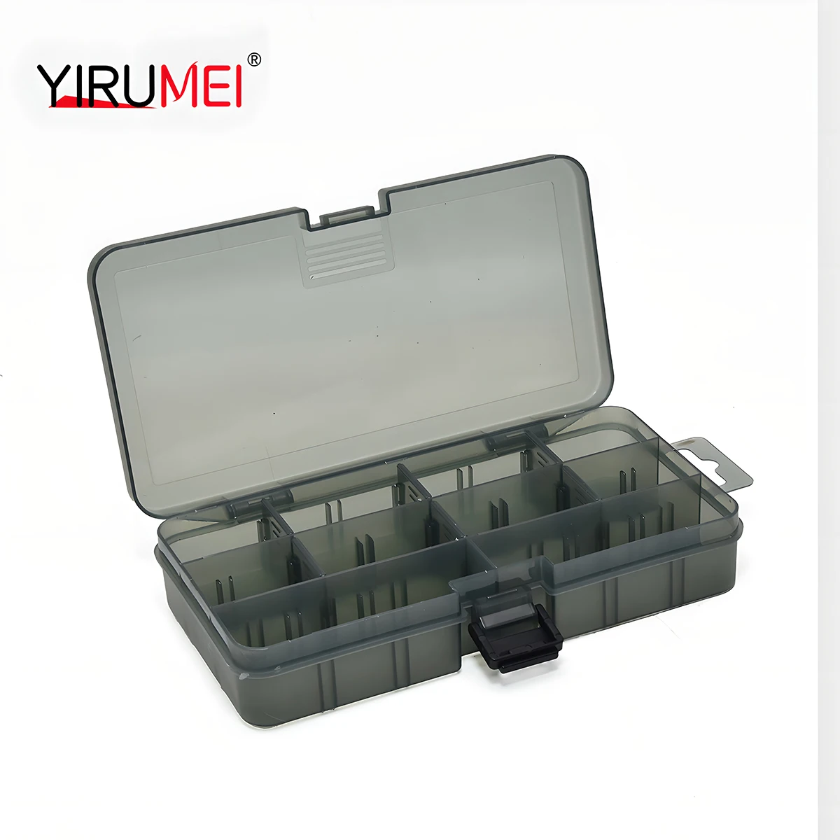 Vista frontal de la caja de pesca Luya con compartimentos visibles