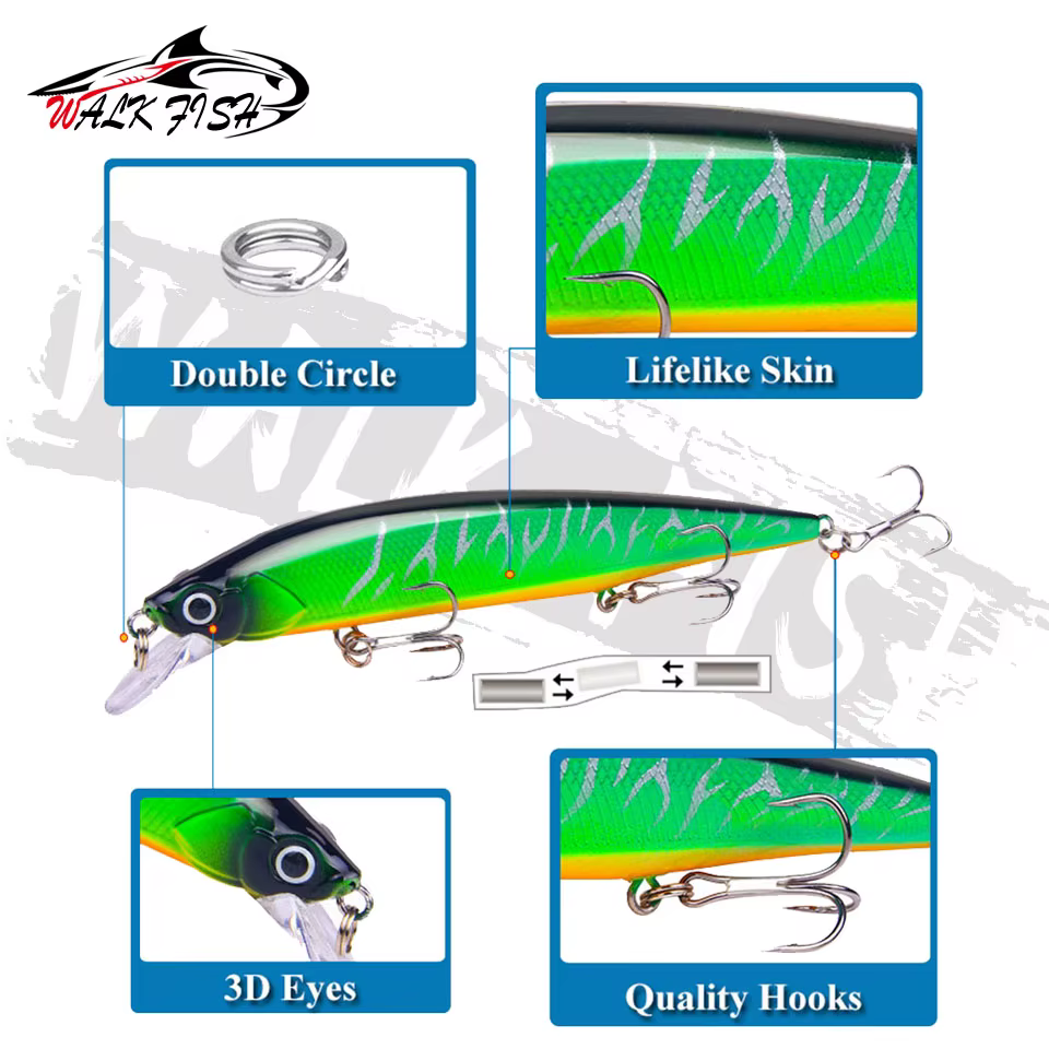 WALK FISH Crankbait flotante con gancho - Señuelo de plástico láser - imagen 5