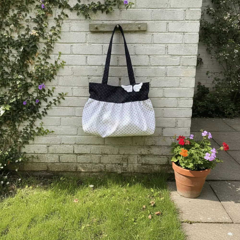 Bolso Tote de Tela con Estampado de Puntos y Alas para Mujer - imagen 3