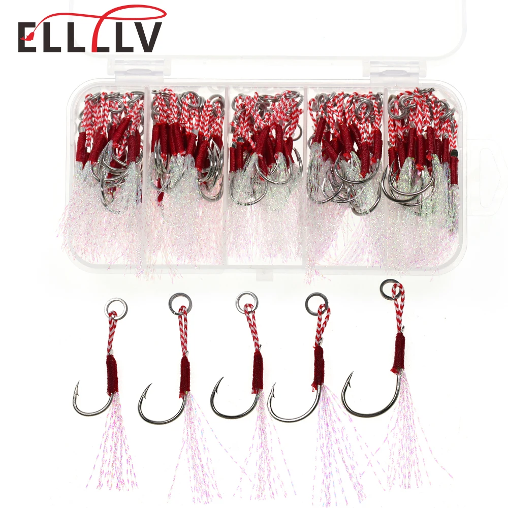 Elllv Anzuelo Jigging Lento con Cabeza Fundida y Plumas para Lubina - imagen 2