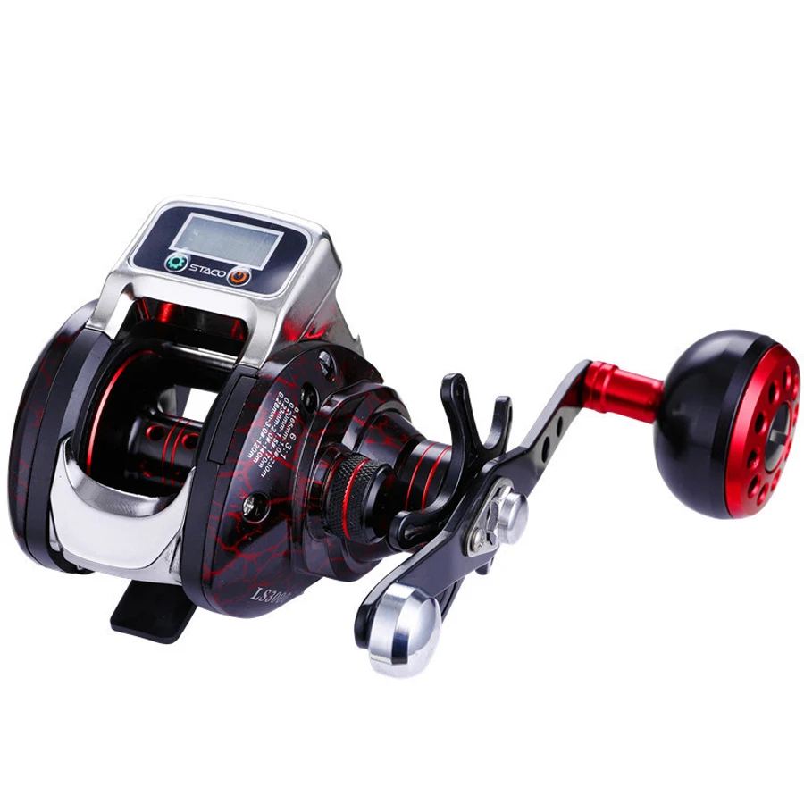 Carrete de pesca con pantalla digital LED y contador de línea electrónico