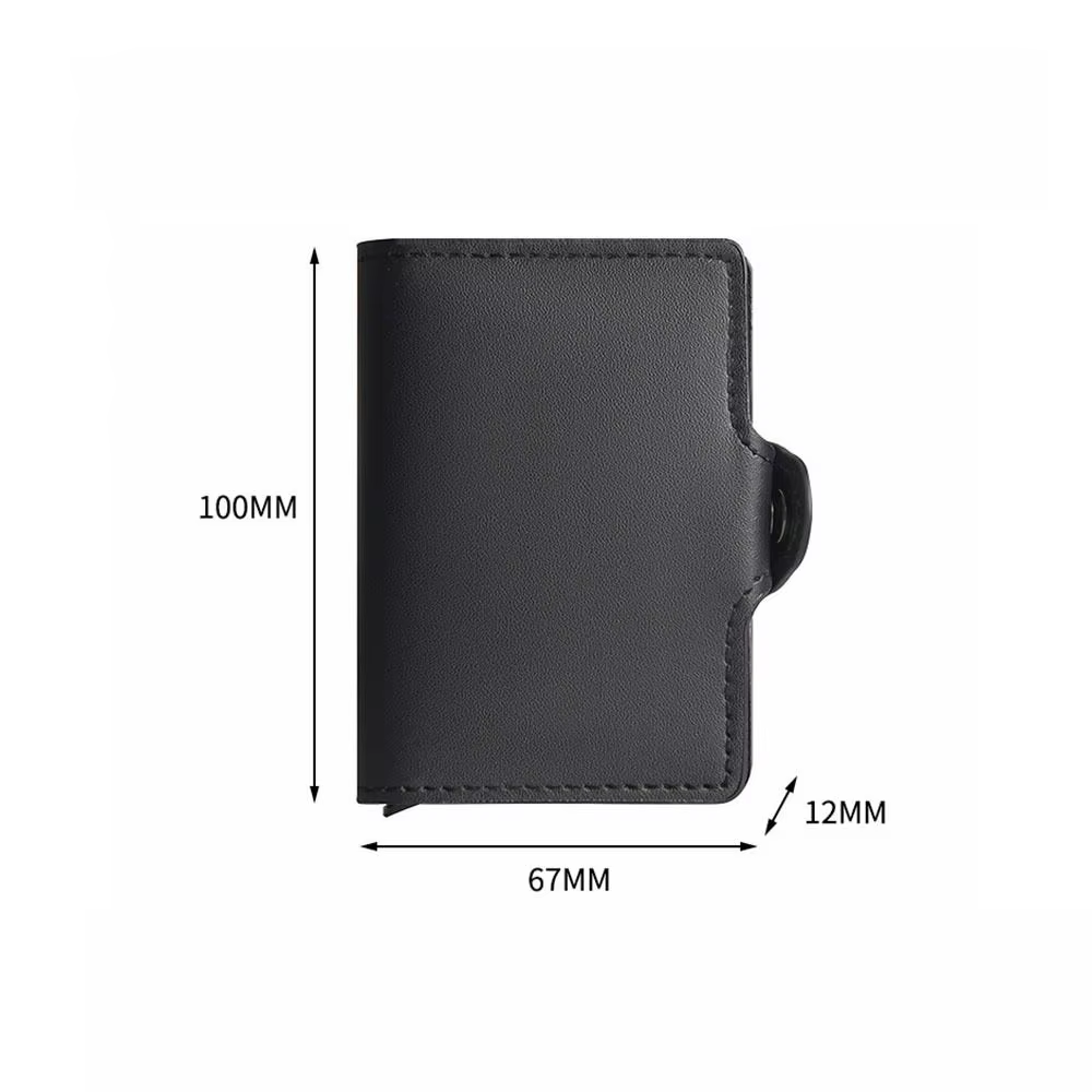 Tarjetero minimalista negro con bloqueo RFID y cierre metálico