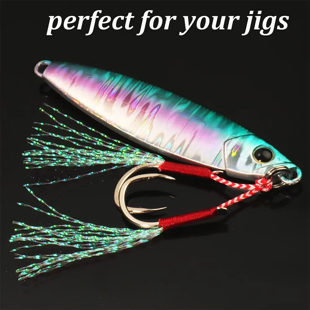 Anzuelos Dobles para Jigging Lento con Púas y Flash