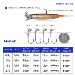 Anzuelos Jig Head Mustad Wobble con púas Midosto para lubina