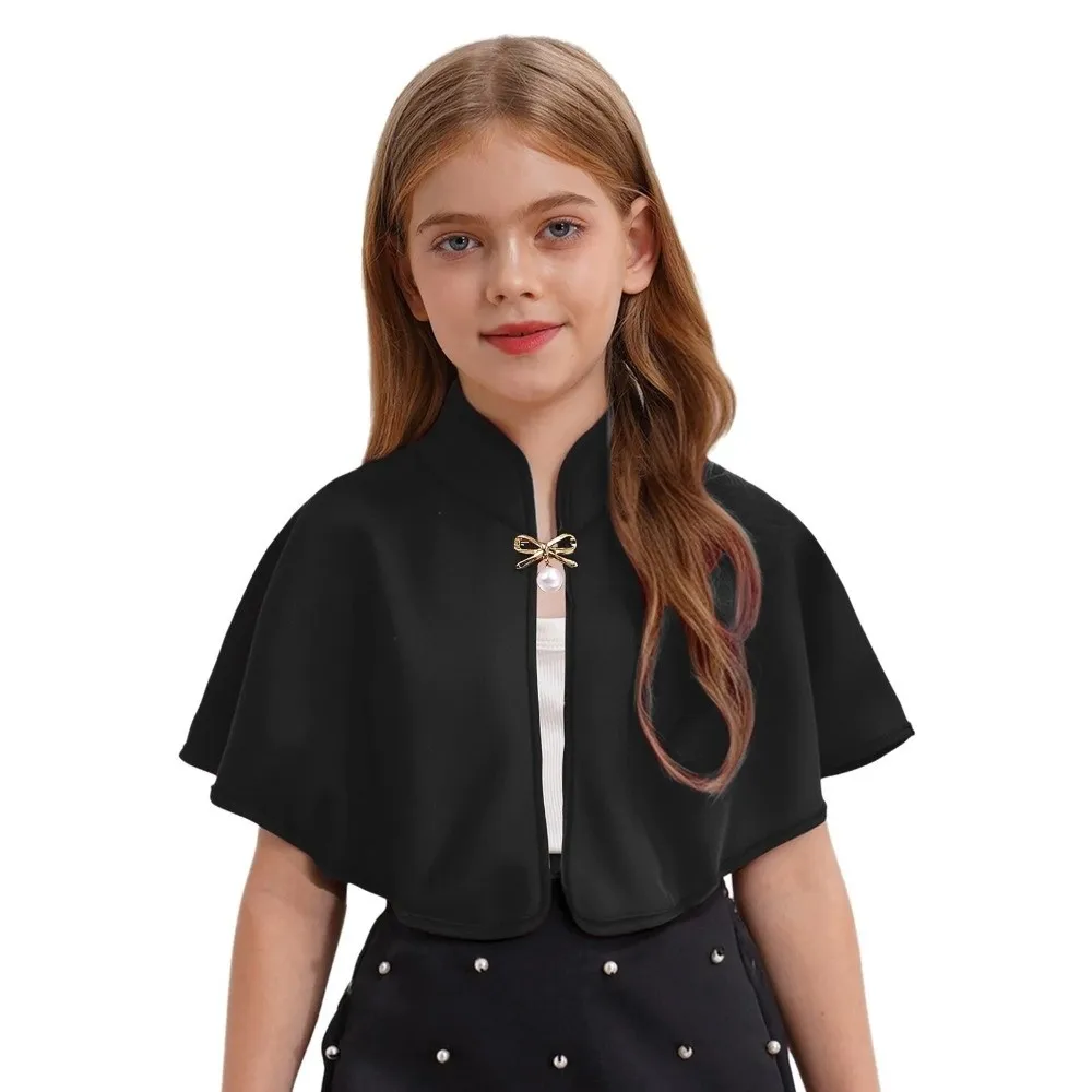 Vestido infantil elegante con chal, lazo y capa con broche - imagen 4