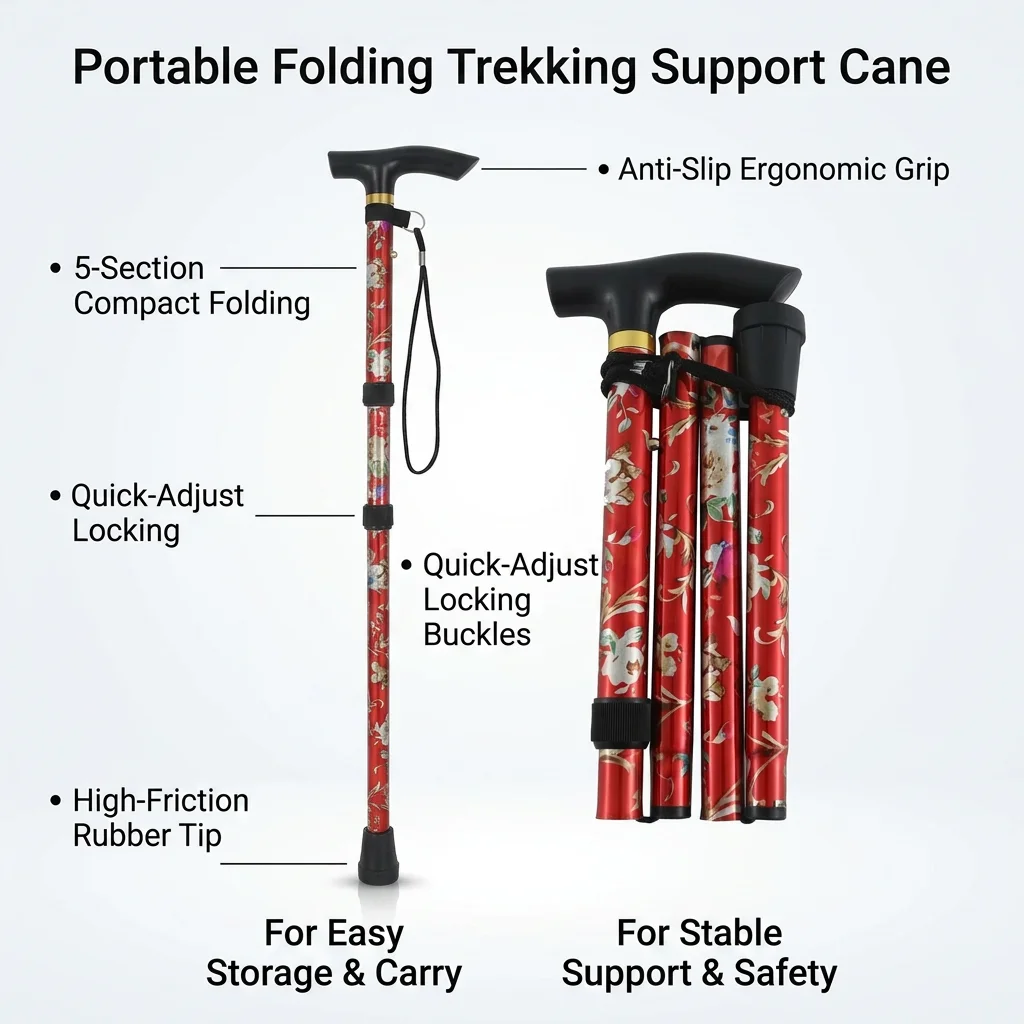 Bastones plegables de 5 secciones listos para trekking