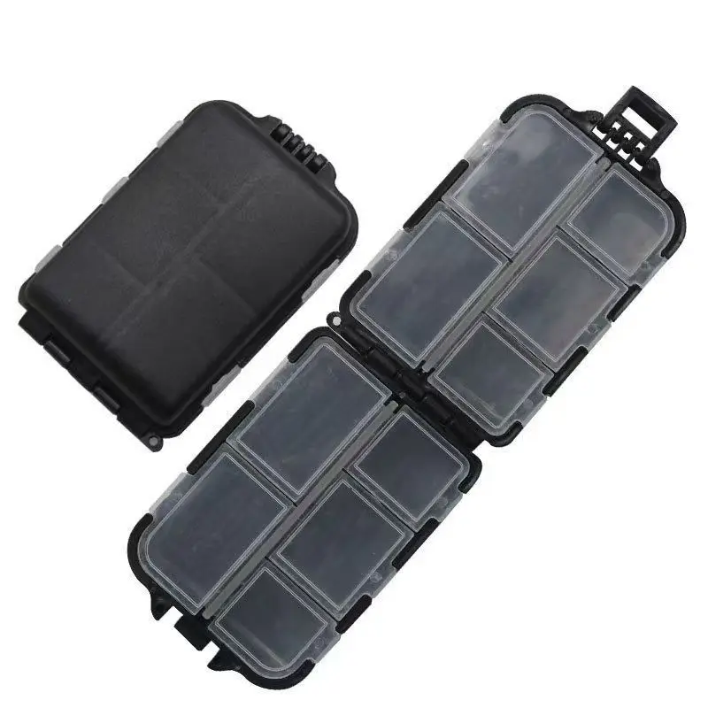 Caja negra con 10 compartimentos para aparejos de pesca