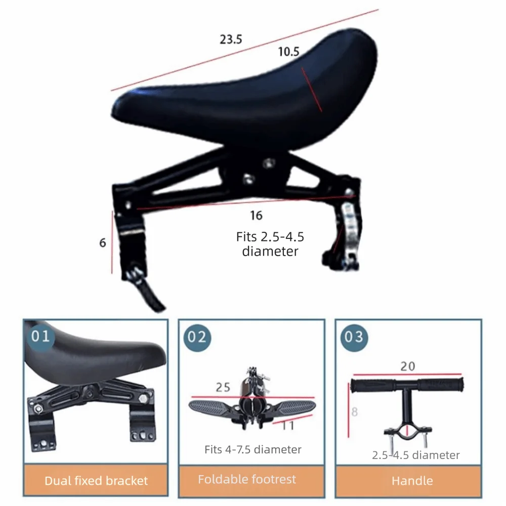 Asiento delantero bicicleta con manillar desmontaje rápido negro - imagen 5