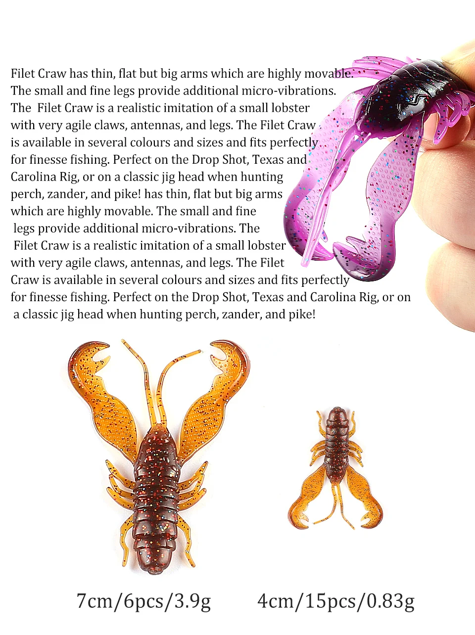 Señuelo Suave Supercontinent Filet Craw imitando camarón y langosta