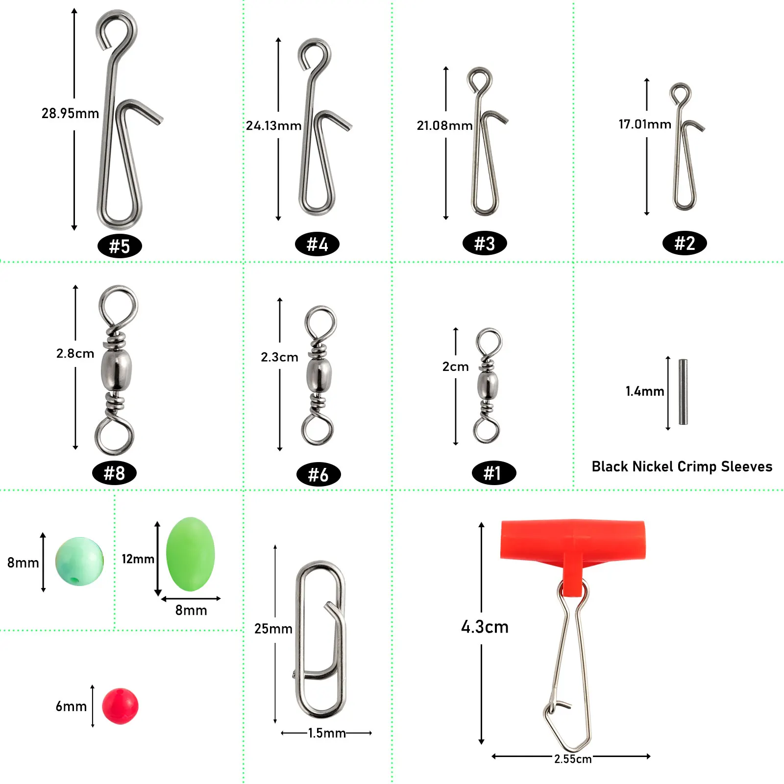 Detalle de clips y emerillones de acero inoxidable