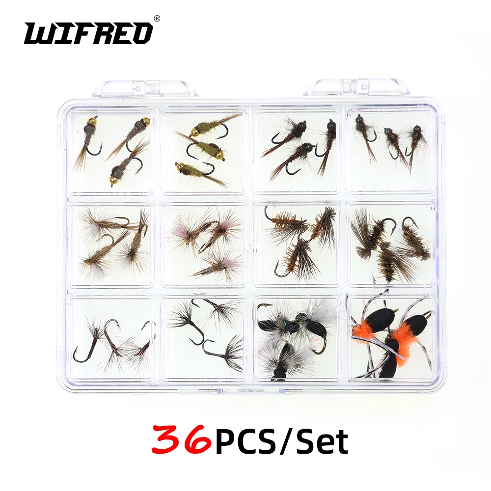 Caja completa del set de 36 moscas para pesca
