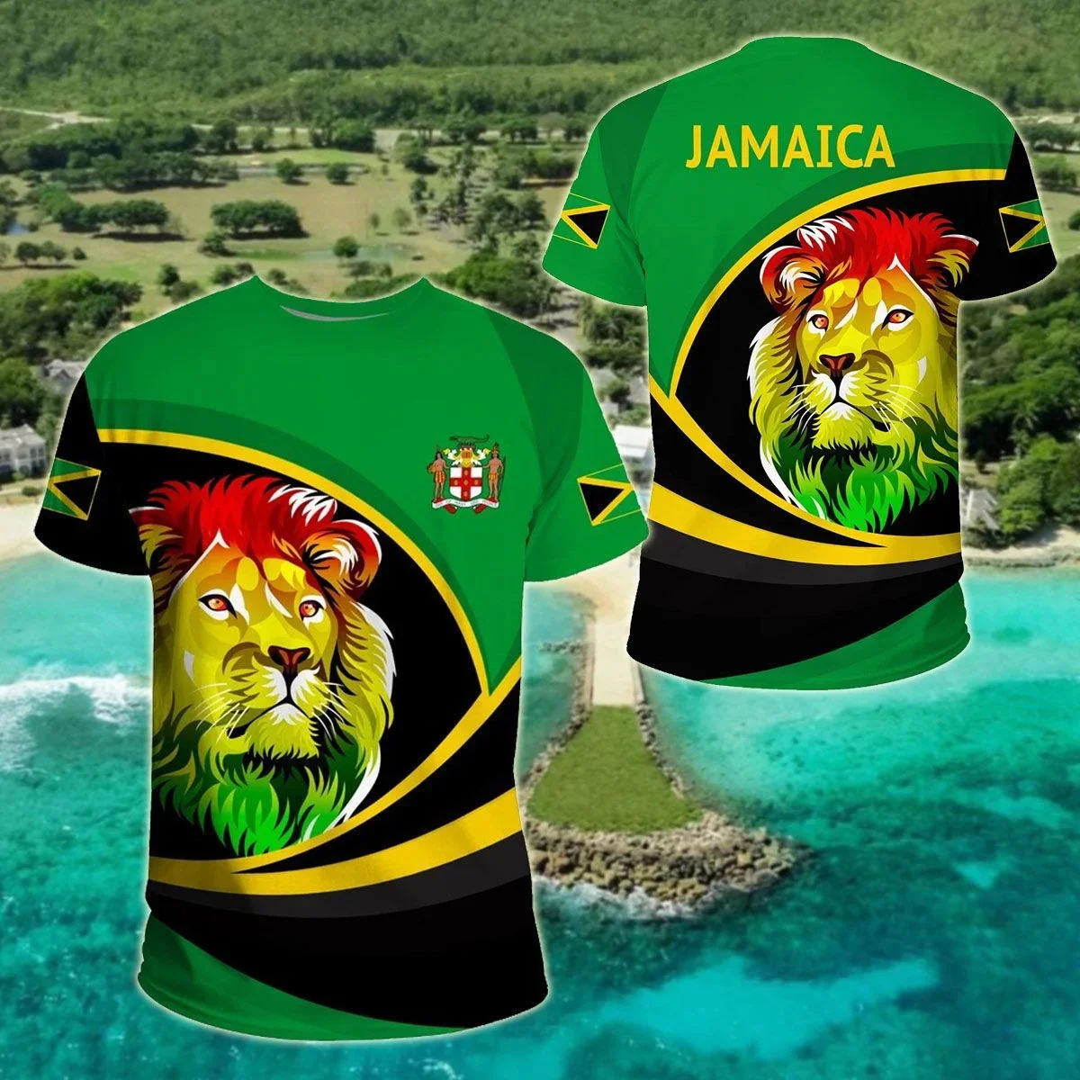 Camiseta PLstar Cosmos Jamaica con escudo León 3D estilo verano - imagen 5