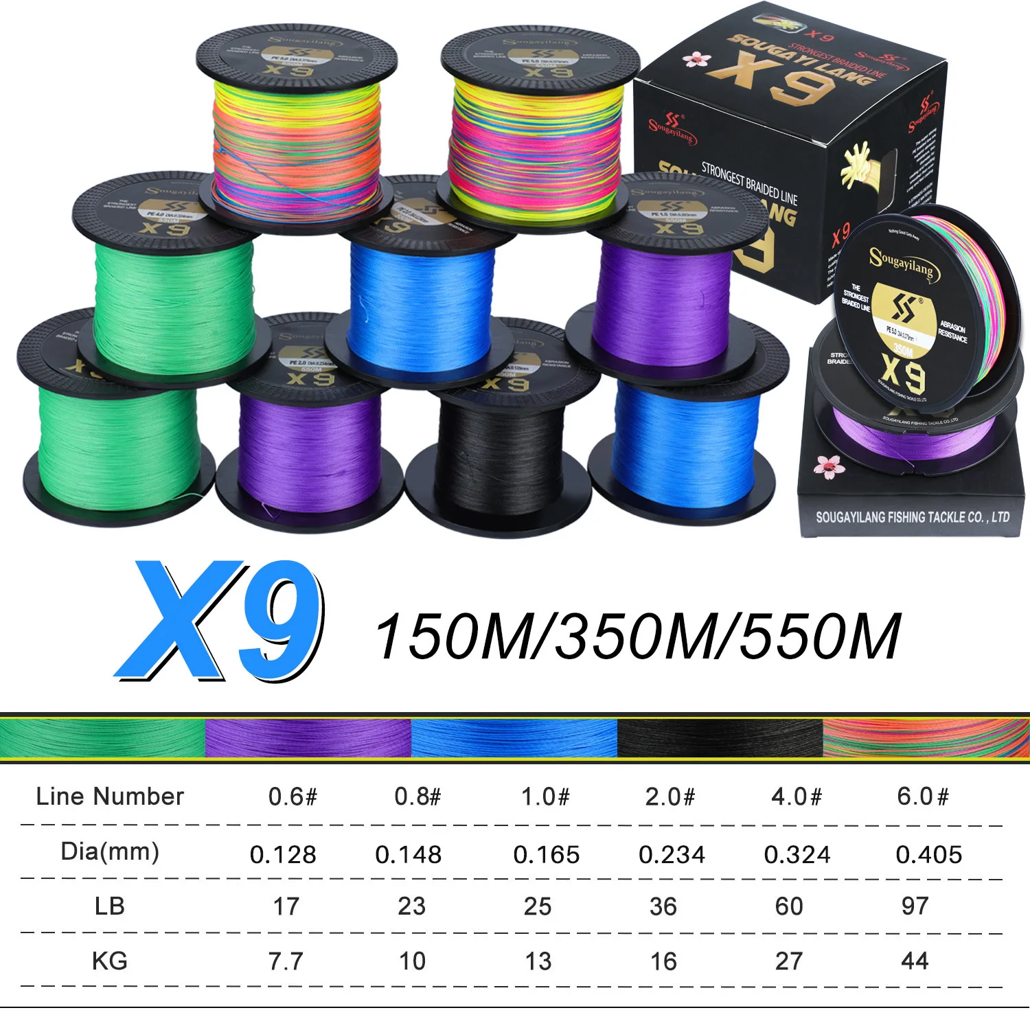 Línea trenzada PE Sougayilang X9 – multifilamento muy resistente - imagen 5