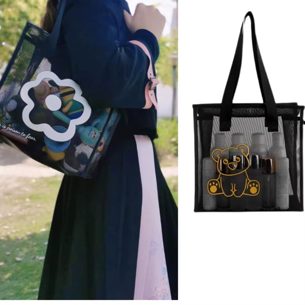 Bolso de playa transparente con cremallera y flores para hombro - imagen 5