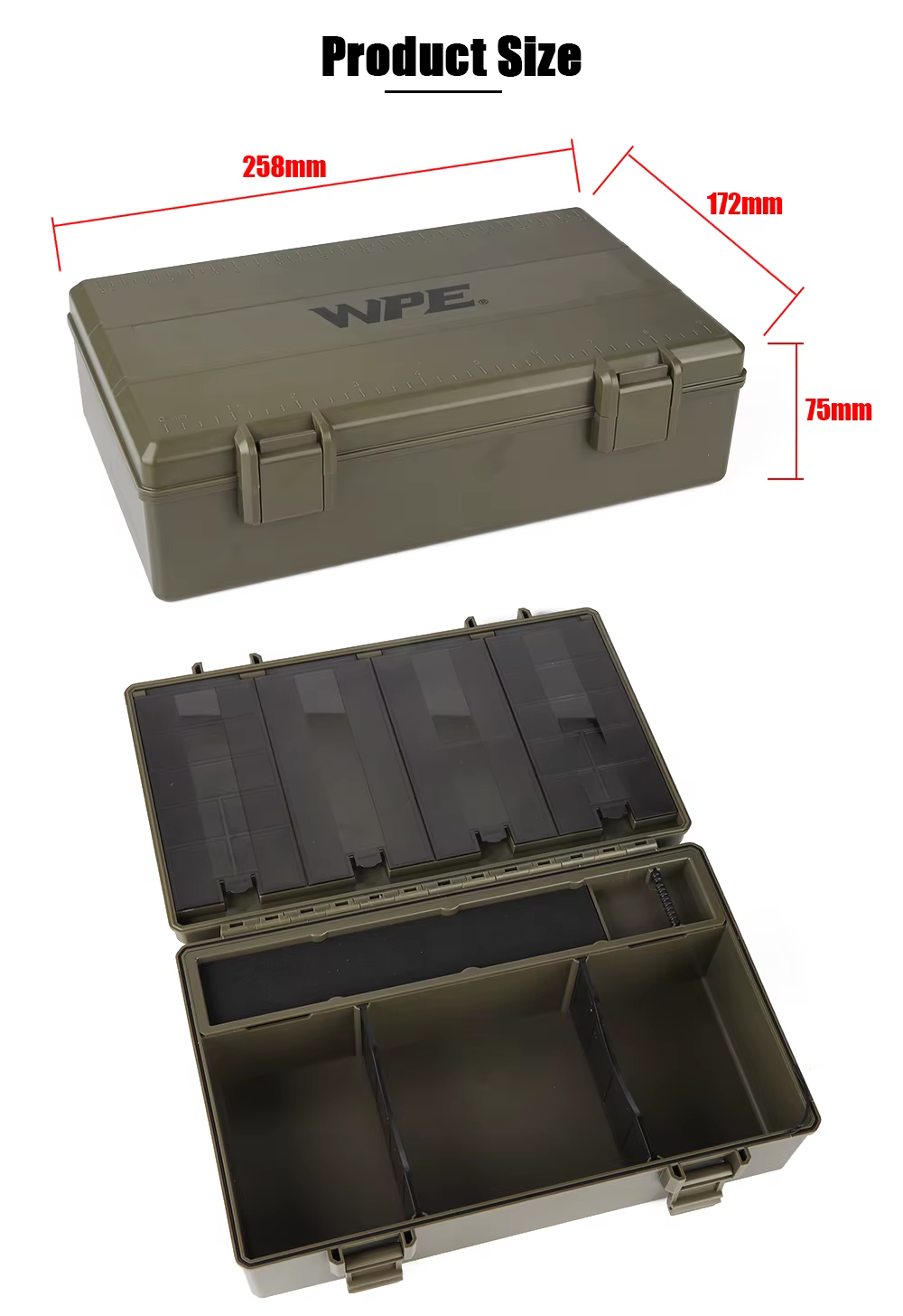 Detalle de la caja para guardar aparejos de pesca