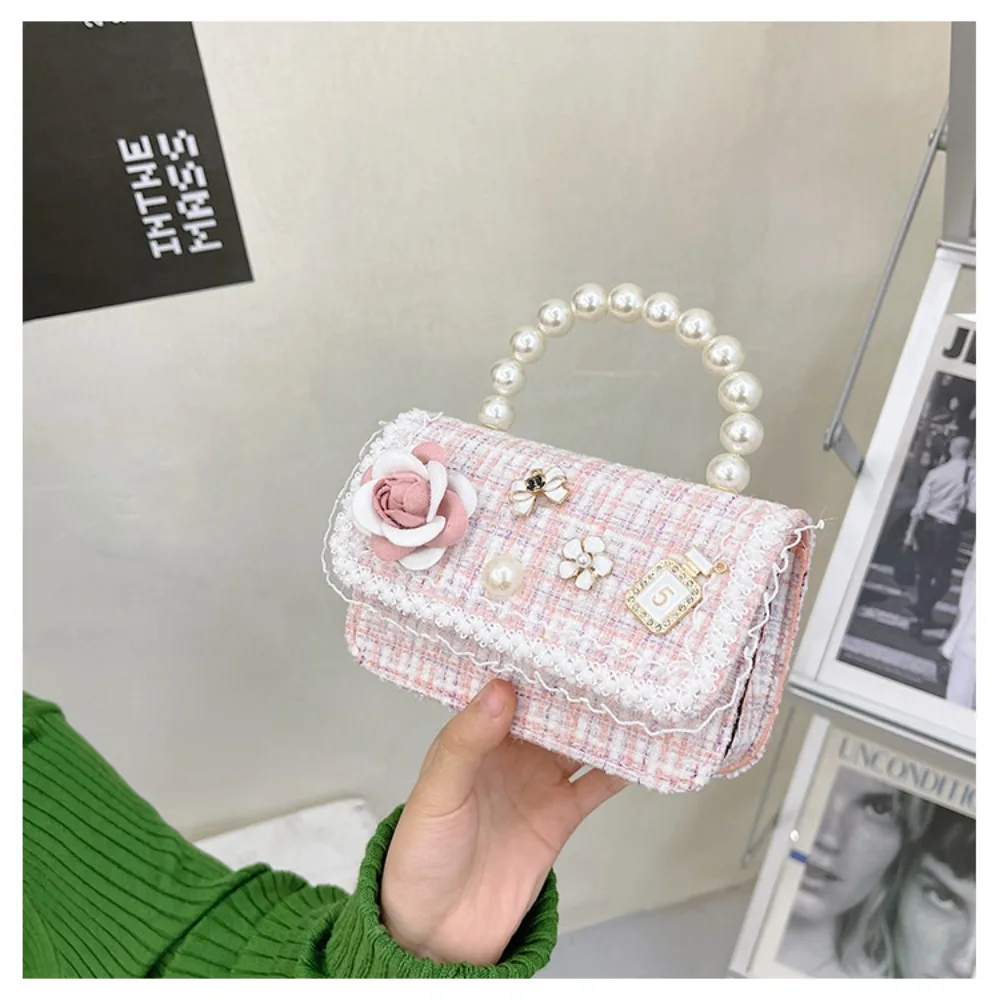 Mini bolso bandolera floral para niños con asa de perlas - imagen 2