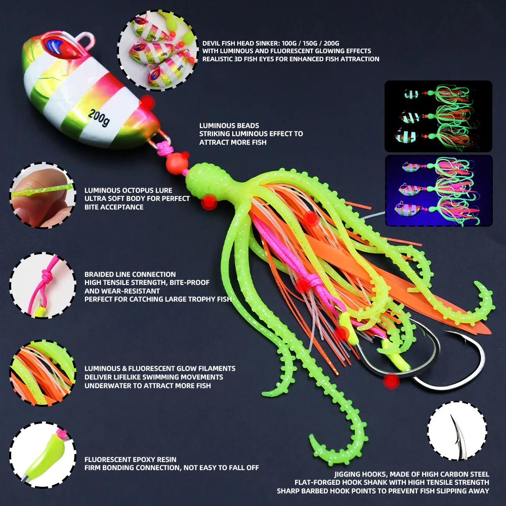Jig marino ZYZHE con vinilo de pulpo – para aguas profundas en barco - imagen 5