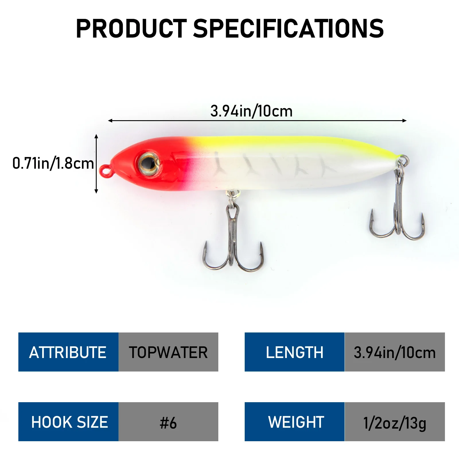 Señuelos popper Dr.Fish de 13g con anzuelo triple y diseño realista