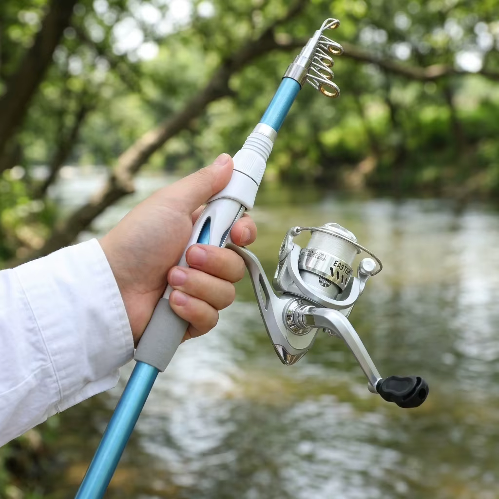 Kit de caña y carrete de pesca de 1.8M con anzuelos y cebo suave