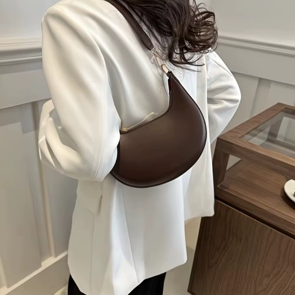 Bolso Bandolera Mujer Cuero PU Forma Luna Gran Capacidad Color Sólido - imagen 5