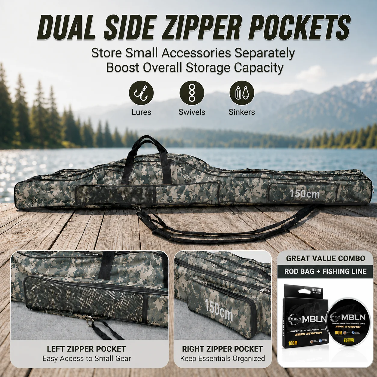 MBLN Funda portacañas de pesca plegable de camuflaje - imagen 5
