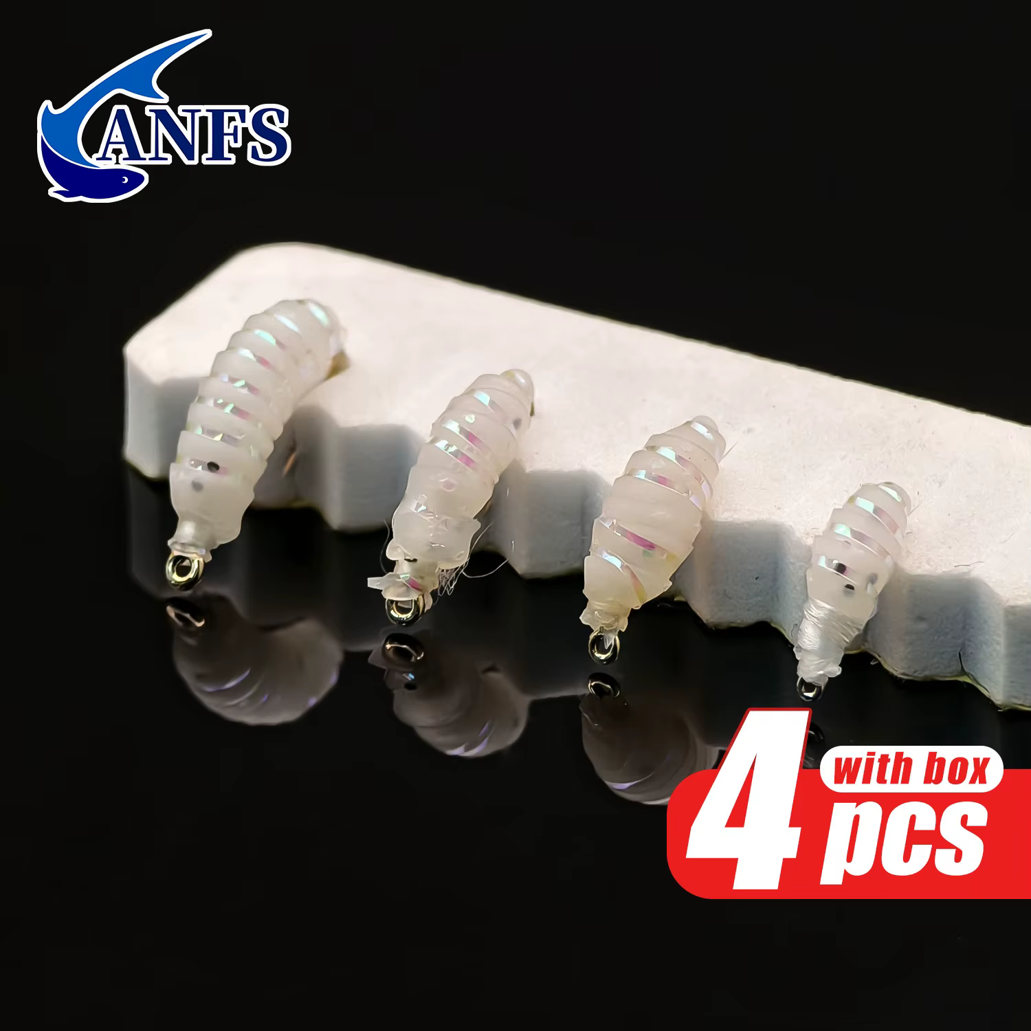 Detalle del surtido de moscas ninfa para trucha ANFS