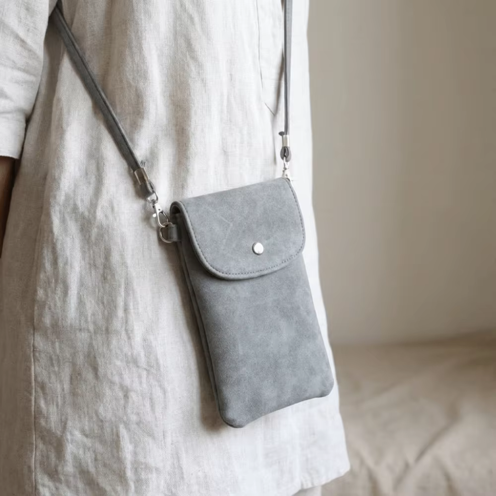 Bolso bandolera para móvil de cuero PU con acabado de gamuza - imagen 2