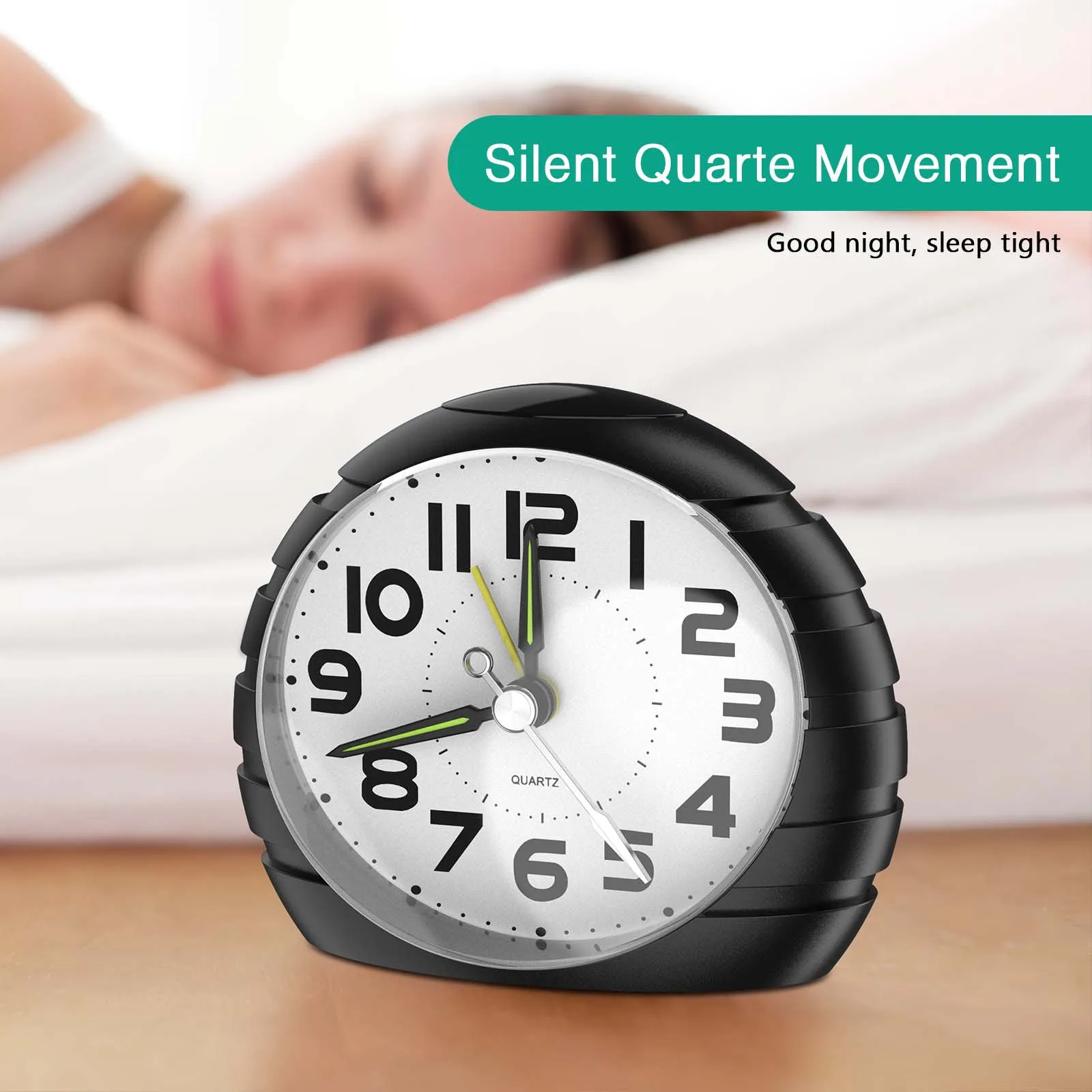 Reloj despertador analógico ORIA silencioso con luz nocturna - imagen 5