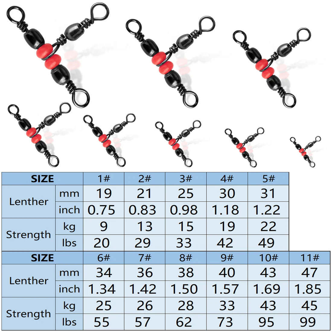 Giratorios triple 3 vías de pesca - Barril en T para sedal - imagen 2