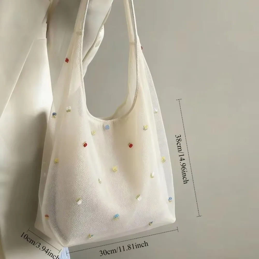 Bolso de hombro grande bordado floral de gasa – estilo coreano - imagen 5