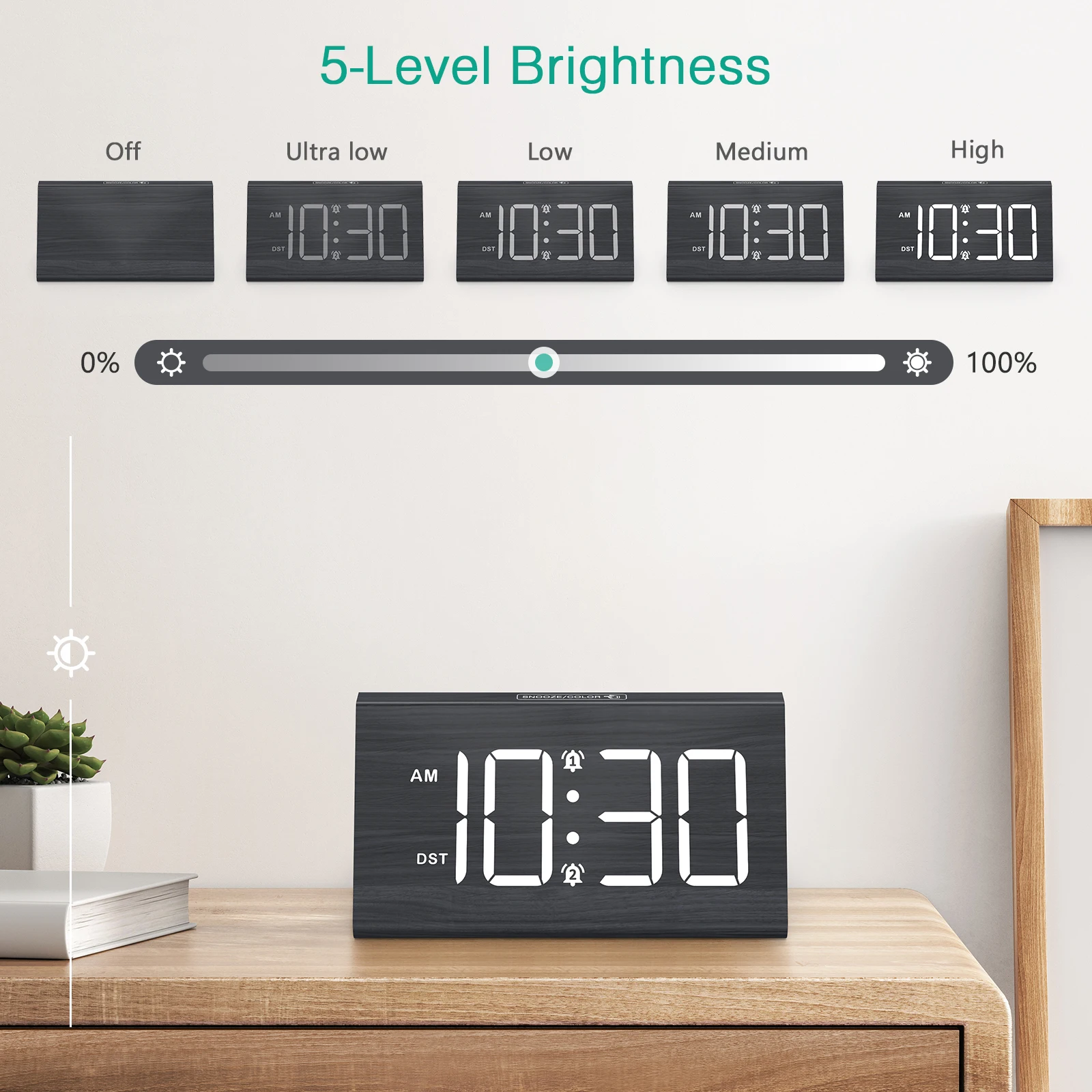 Luz ambiental colorida del reloj ORIA en funcionamiento nocturno