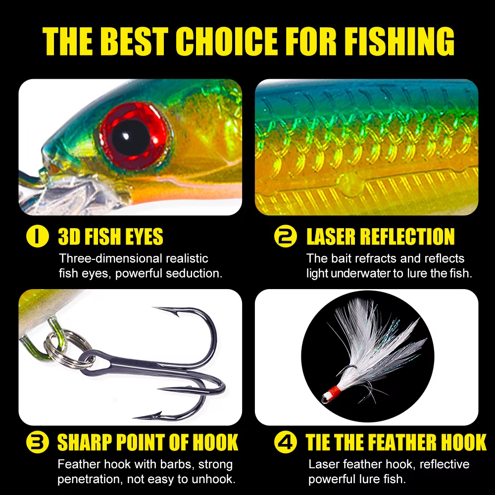 HENGJIA Senuelos Minnow Wobbler 9 cm Cebo duro con plumas para carpa - imagen 5