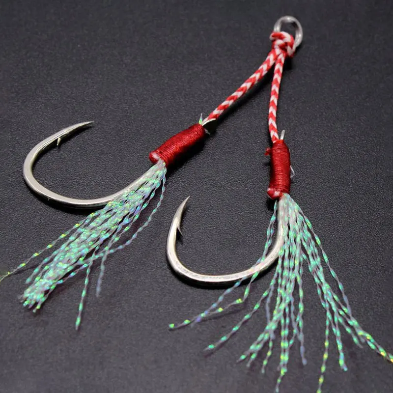 Anzuelos Jigging dobles con plumas y gancho de repuesto