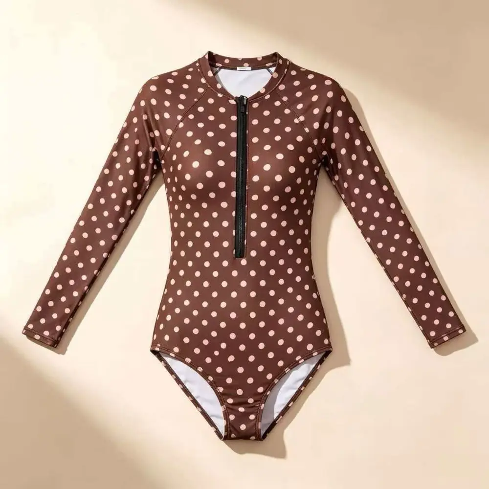 Traje de baño manga larga lunares con cremallera frontal y cuello alto - imagen 3