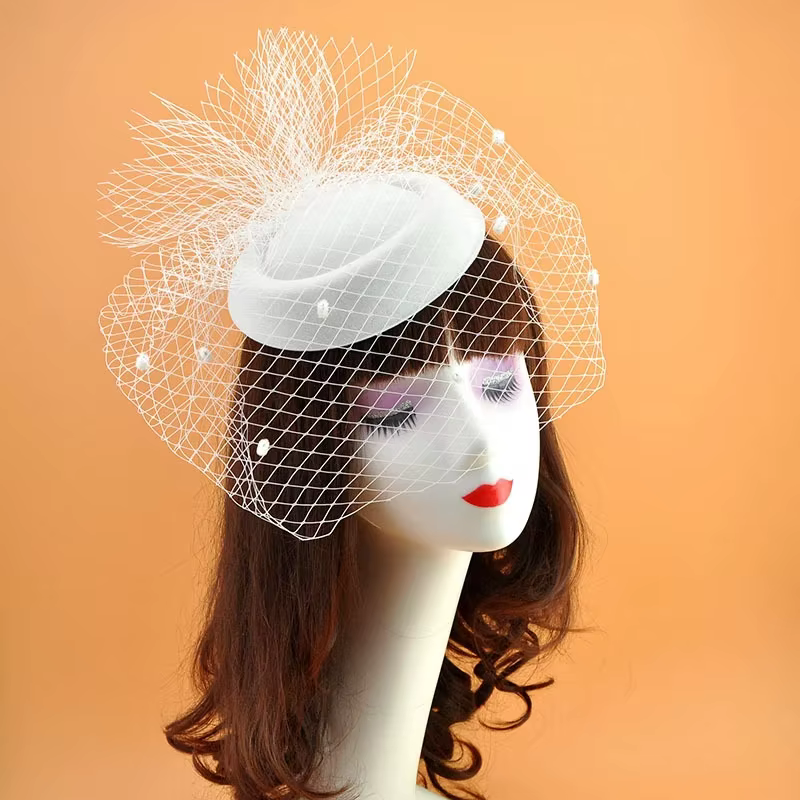 Sombrero de copa pequeño con velo negro retro en lana – Diadema para fiesta - imagen 3