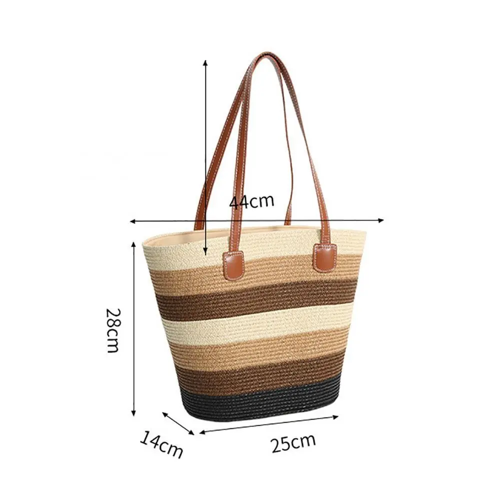 Bolso tote de paja cuadrado gran capacidad con cremallera y rayas - imagen 4