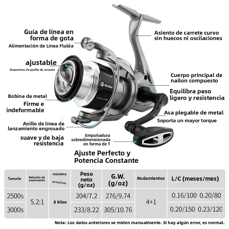 Carrete Huidiao 2500/3000 lanzamiento suave para lubina y trucha - imagen 5