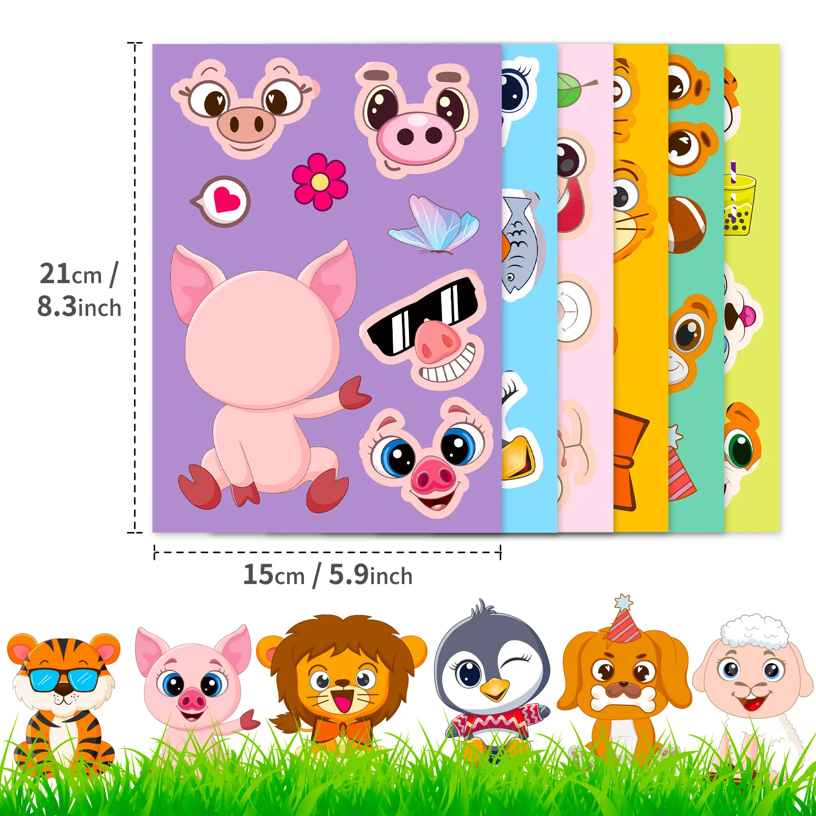 Pegatinas educativas niños: haz caras de animales DIY rompecabezas - imagen 3