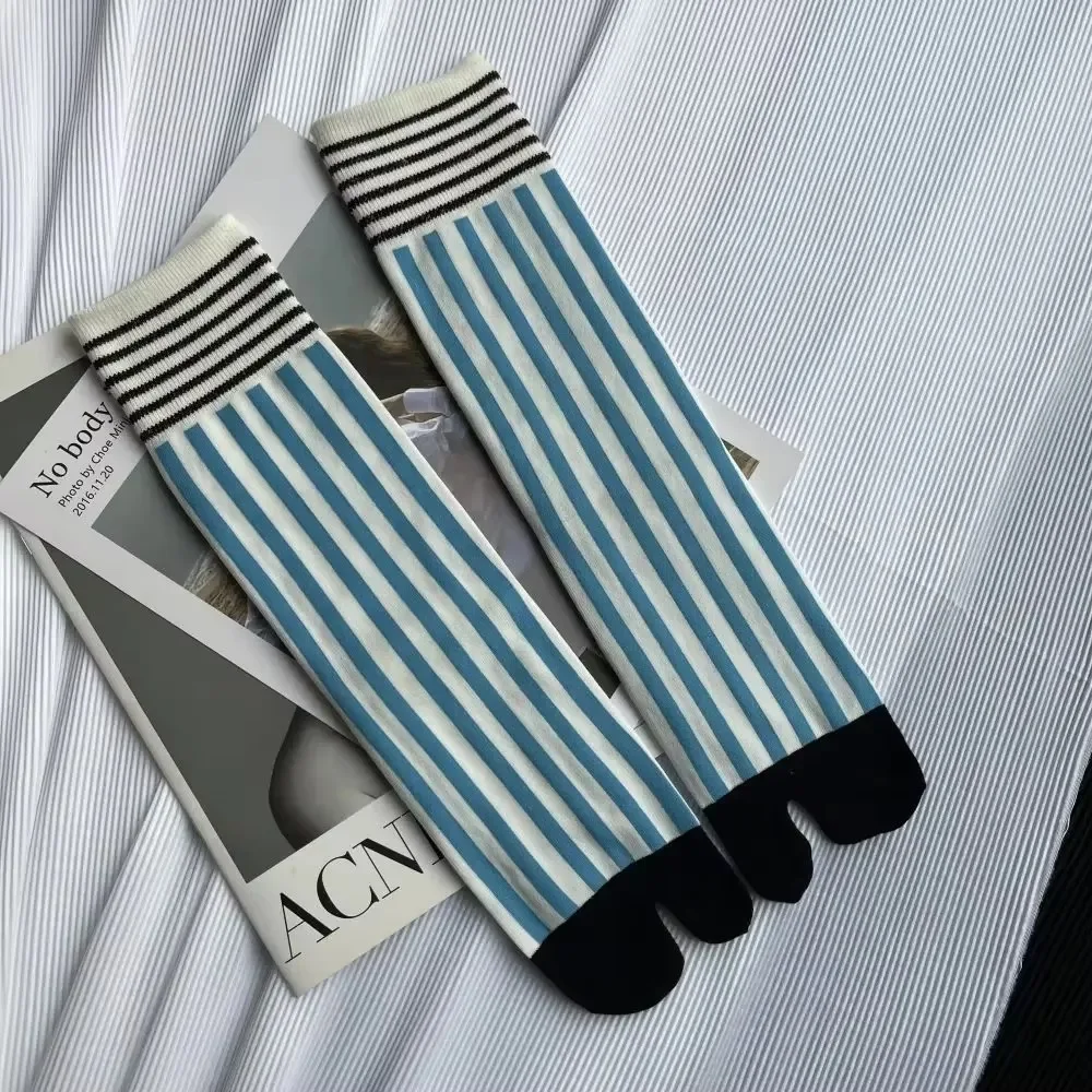 Calcetines tabi de algodón a rayas Harajuku, punta abierta unisex - imagen 4