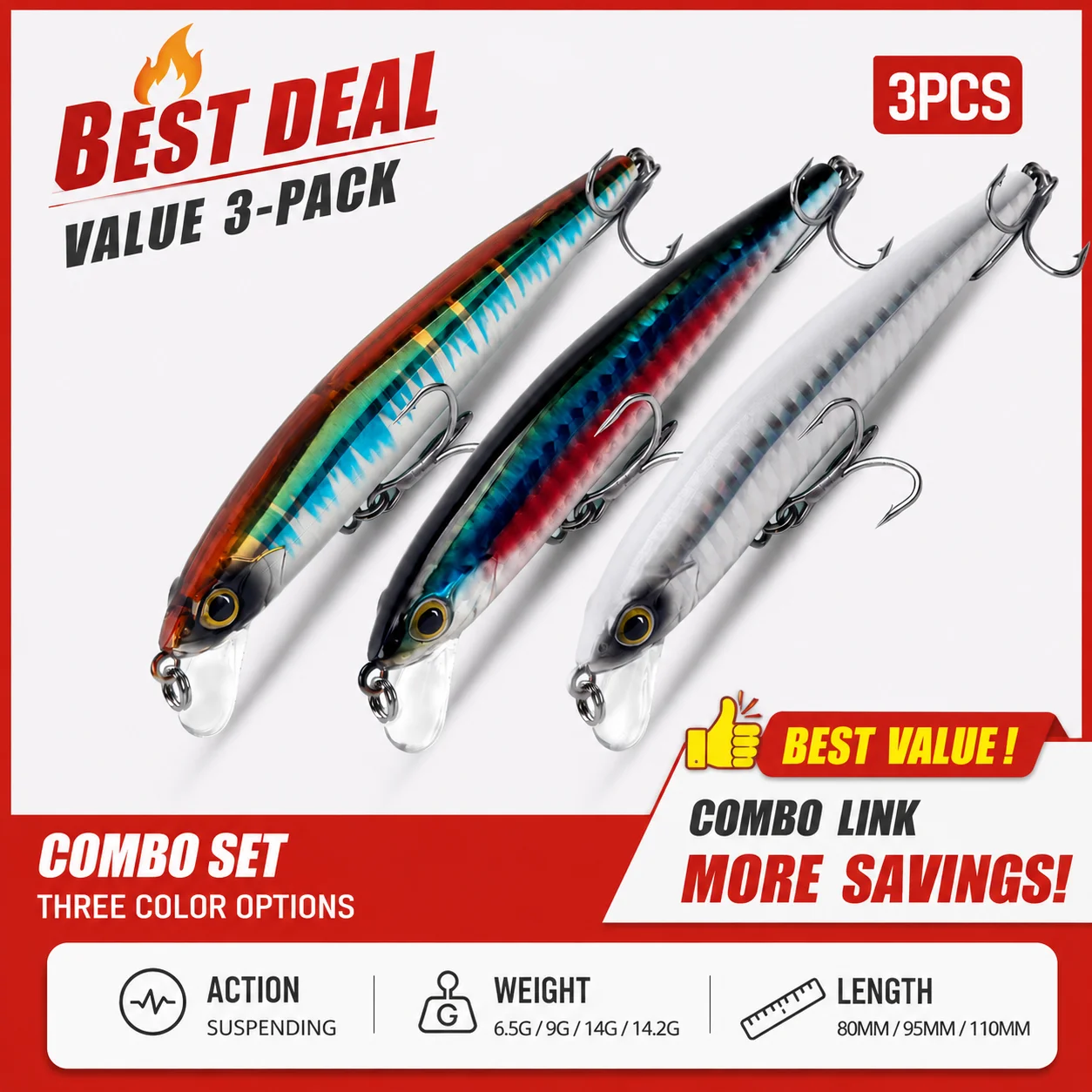 SP SHADOW Jerkbait Suspending Minnow – Lanzamiento largo