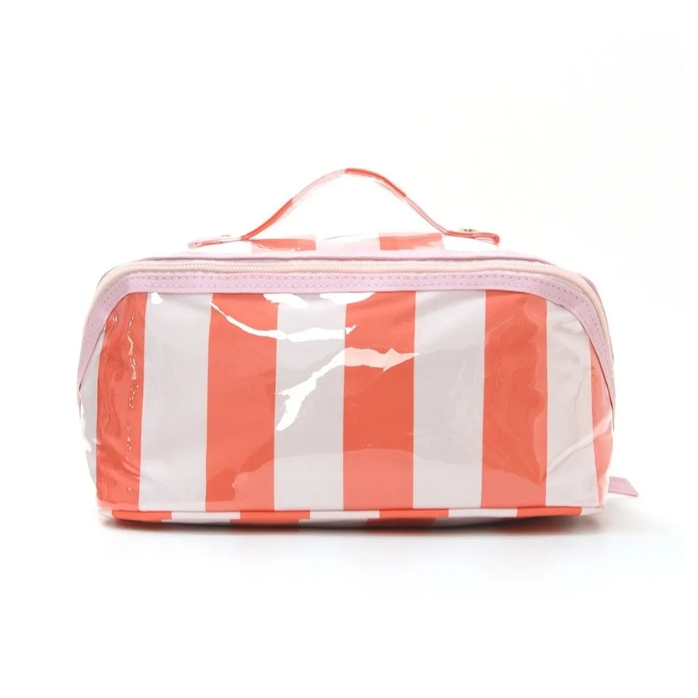 Bolsa aseo transparente PVC a rayas impermeable con cremallera - imagen 2