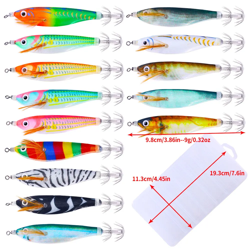 Estuche con los 14 señuelos luminosos distribuidos en su interior